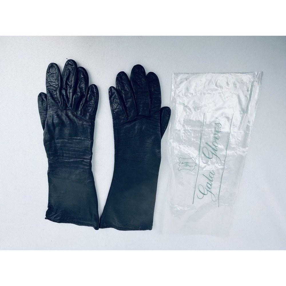 Vintage Black Leather Gloves Size 7 Silk lined Gala opera classy chic Germany